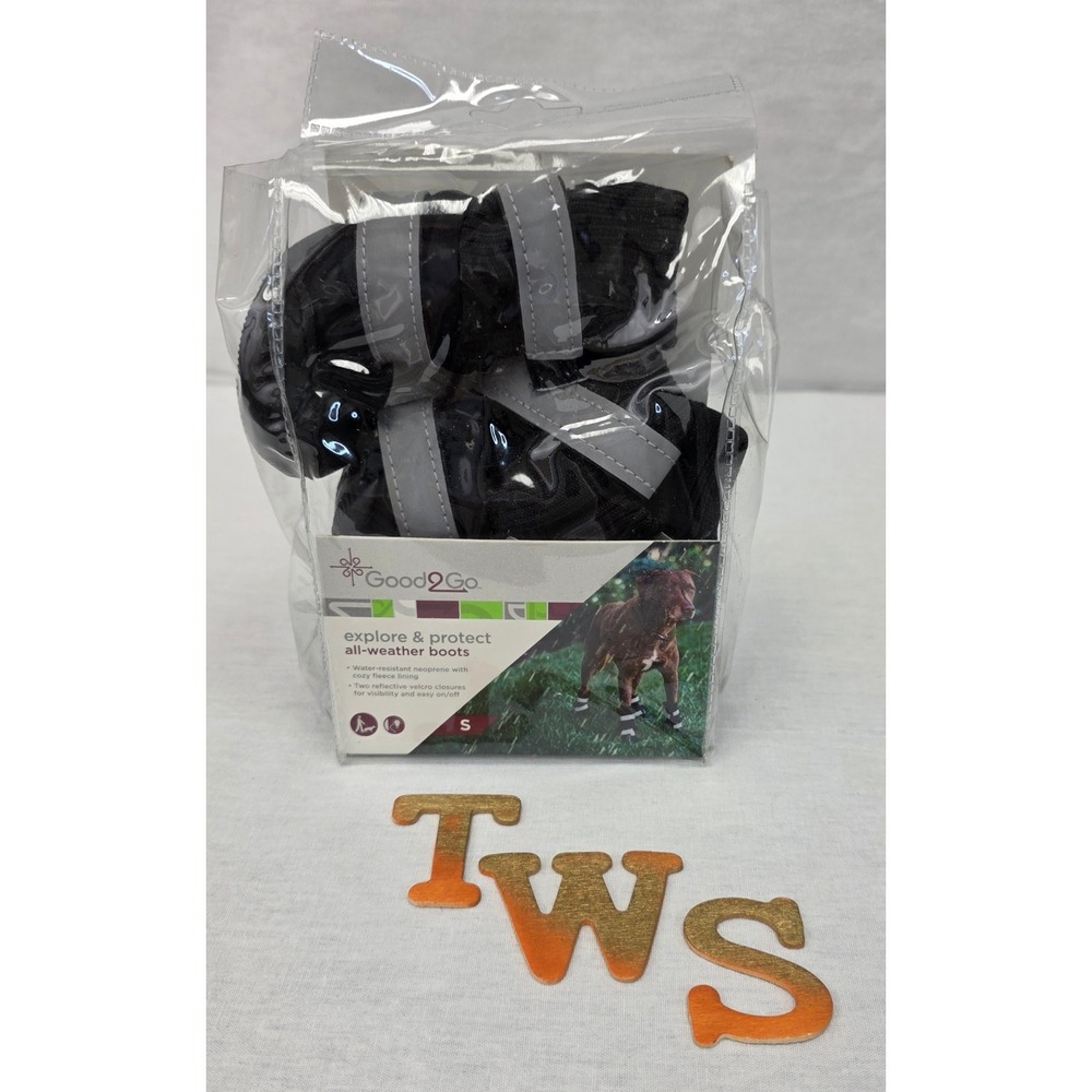 Good2Go Black All Weather Dog Boots‎ Size S Reflective Neoprene